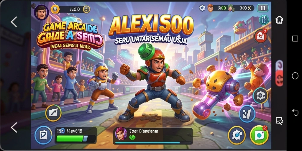 Tampilan gameplay ALEXIS500 dengan grafis arcade yang menarik.