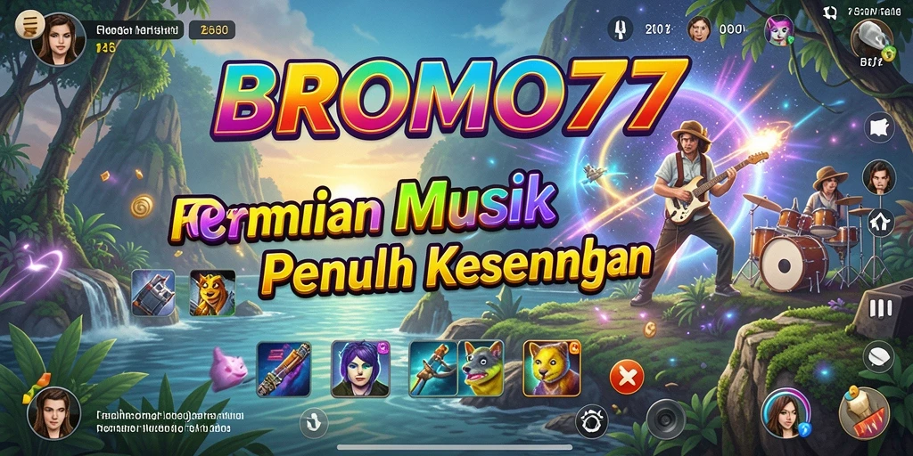Tampilan gameplay BROMO77 yang penuh musik dan kesenangan.