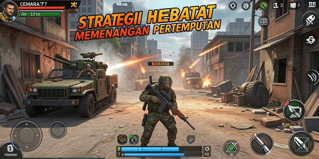 Tangkapan layar gameplay CEMARA77 dengan aksi pertempuran strategi yang mendebarkan.