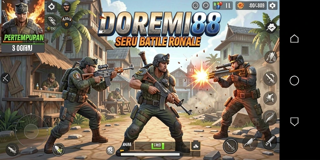 Screenshot DOREMI88 menampilkan aksi pertempuran yang mendebarkan dalam game Battle Royale.