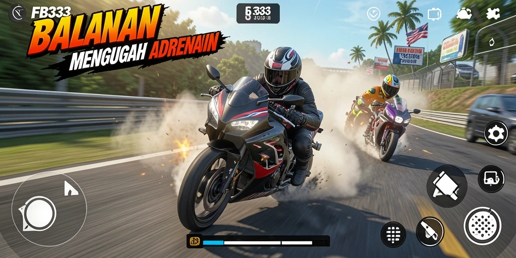 Screenshot gameplay <strong>FB333</strong> menampilkan aksi balapan motor yang seru.