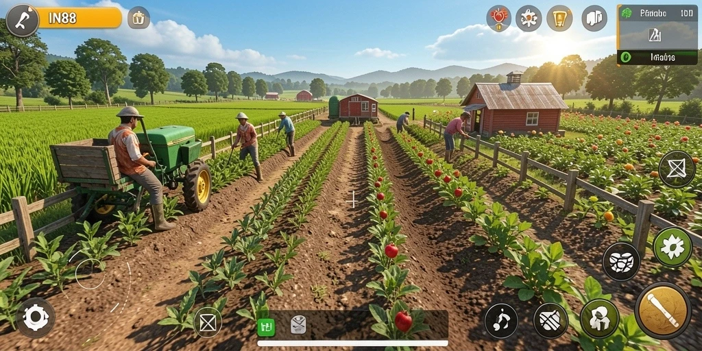 Screenshot gameplay IN88 menampilkan aktivitas bertani yang menyenangkan.