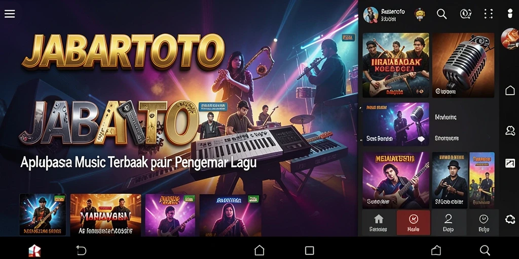 Tampilan utama JABARTOTO menampilkan berbagai lagu dan playlist menarik.