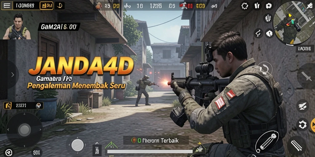 Screenshot menunjukkan aksi menembak intens di JANDA4D.