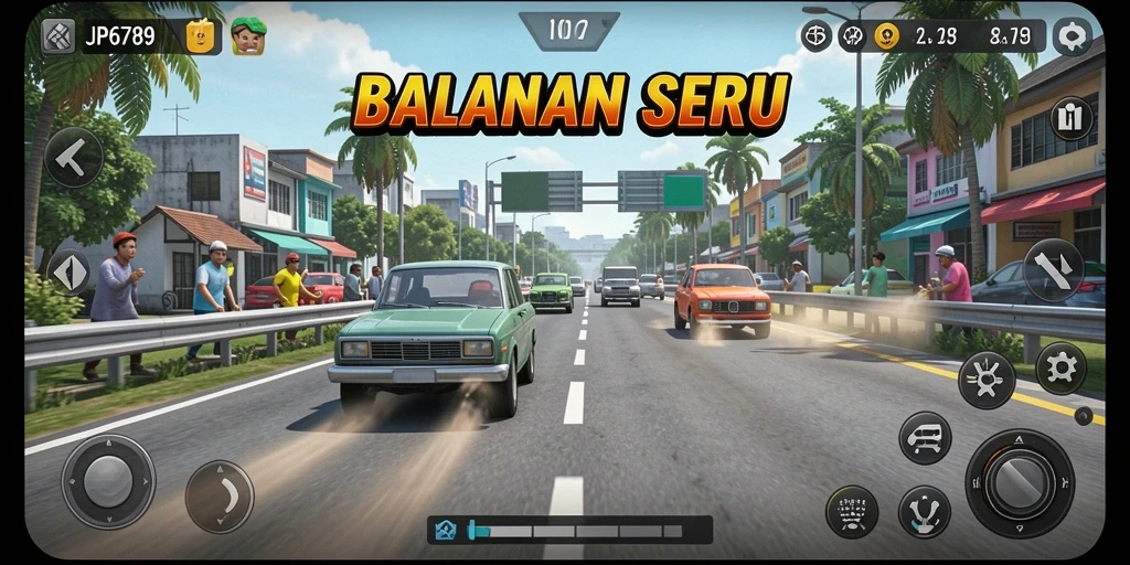 Screenshot gameplay JP6789 menampilkan aksi balapan yang mendebarkan.