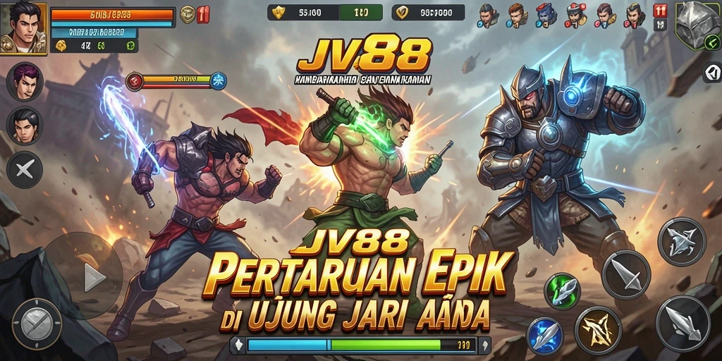 Tangkapan layar JV88 menunjukkan pertarungan yang intens dan grafis yang memukau.