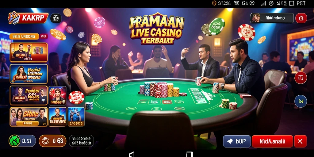 Screenshot gameplay KAKRP dengan dealer langsung di tabel kasino.