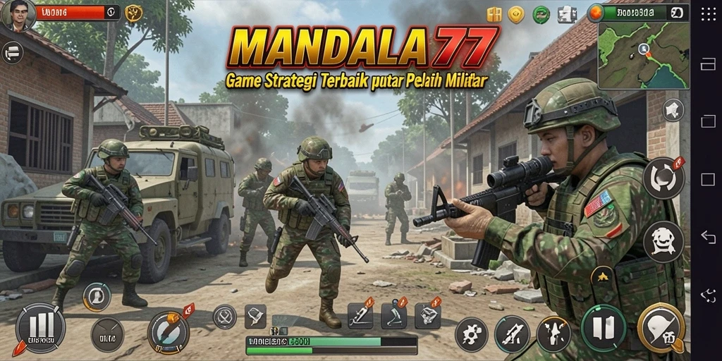 Screenshot gameplay MANDALA77 menampilkan pertempuran strategis yang intens.