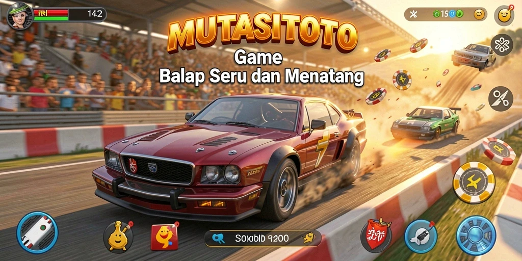 Gameplay balap seru di MUTASITOTO dengan mobil kustom dan trek menantang.