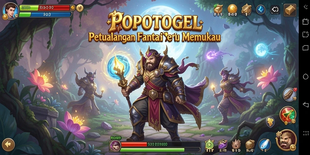 Tampilan latar permainan POPOTOGEL dengan karakter yang beraksi.