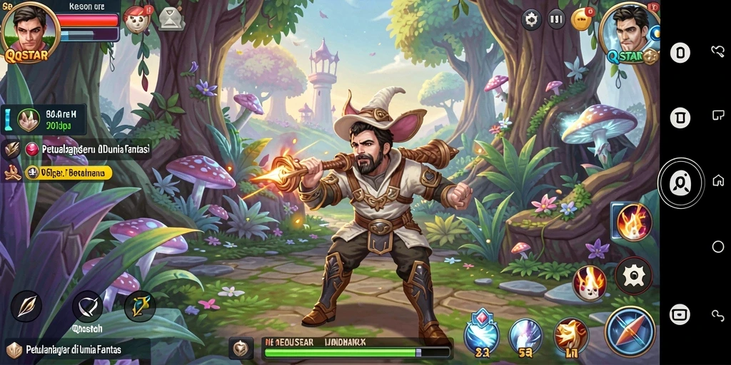 Tampilan gameplay menampilkan karakter menjelajahi dunia fantasi.