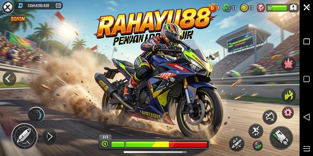 Tampilan gameplay seru dalam balapan motor.