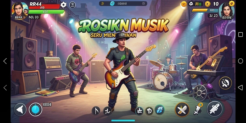 Screenshot utama RR44 menampilkan gameplay seru permainan musik.