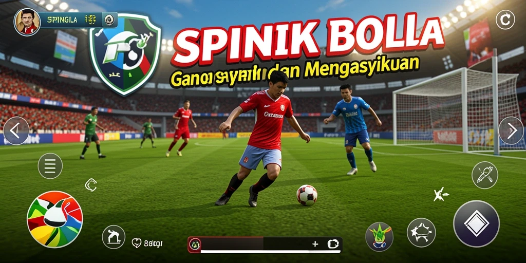 Tampilan gameplay SPINGILA dengan aksi sepak bola yang mendebarkan.